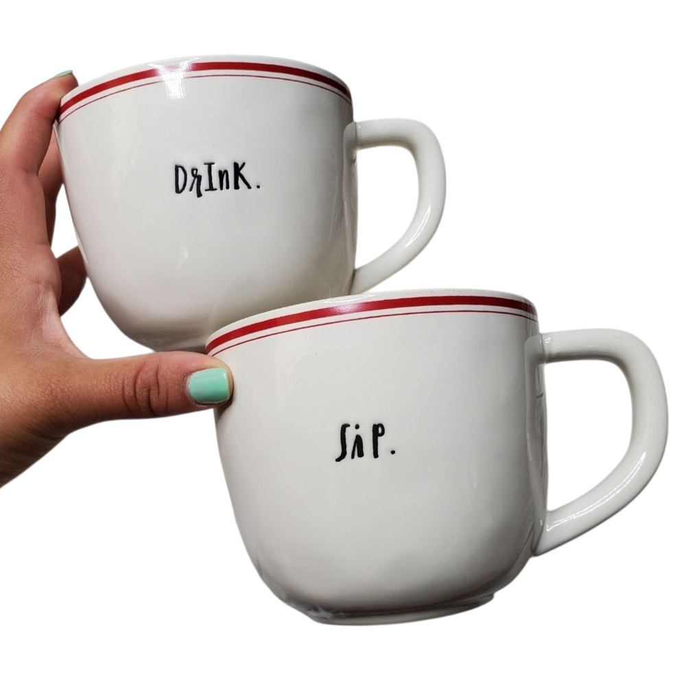 Rae Dunn White "Drink" & "Sip" Mugs